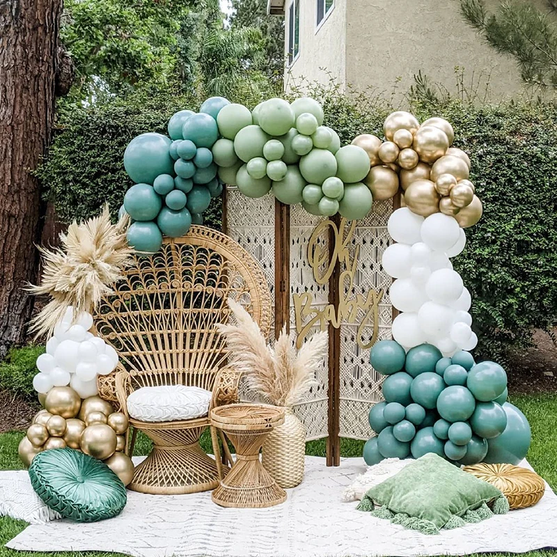 

YAYAZI, 157 шт., ретро, авокадо, зеленый, абрикосовый, хромированный, золотой, белый, цветной латексный шар сад для детского дня рождения