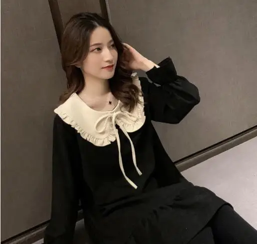 

Mothybot Lolita Sweet Dress Baby Collar Flared Sleeves Loose And Thin French First Love Dress