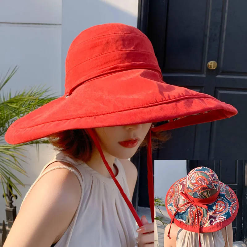 Fisherman Hat Reversible Beach Style Bohemian Foldable Bucket Hat Sun Caps Bob Basin Casual Outdoor Hat
