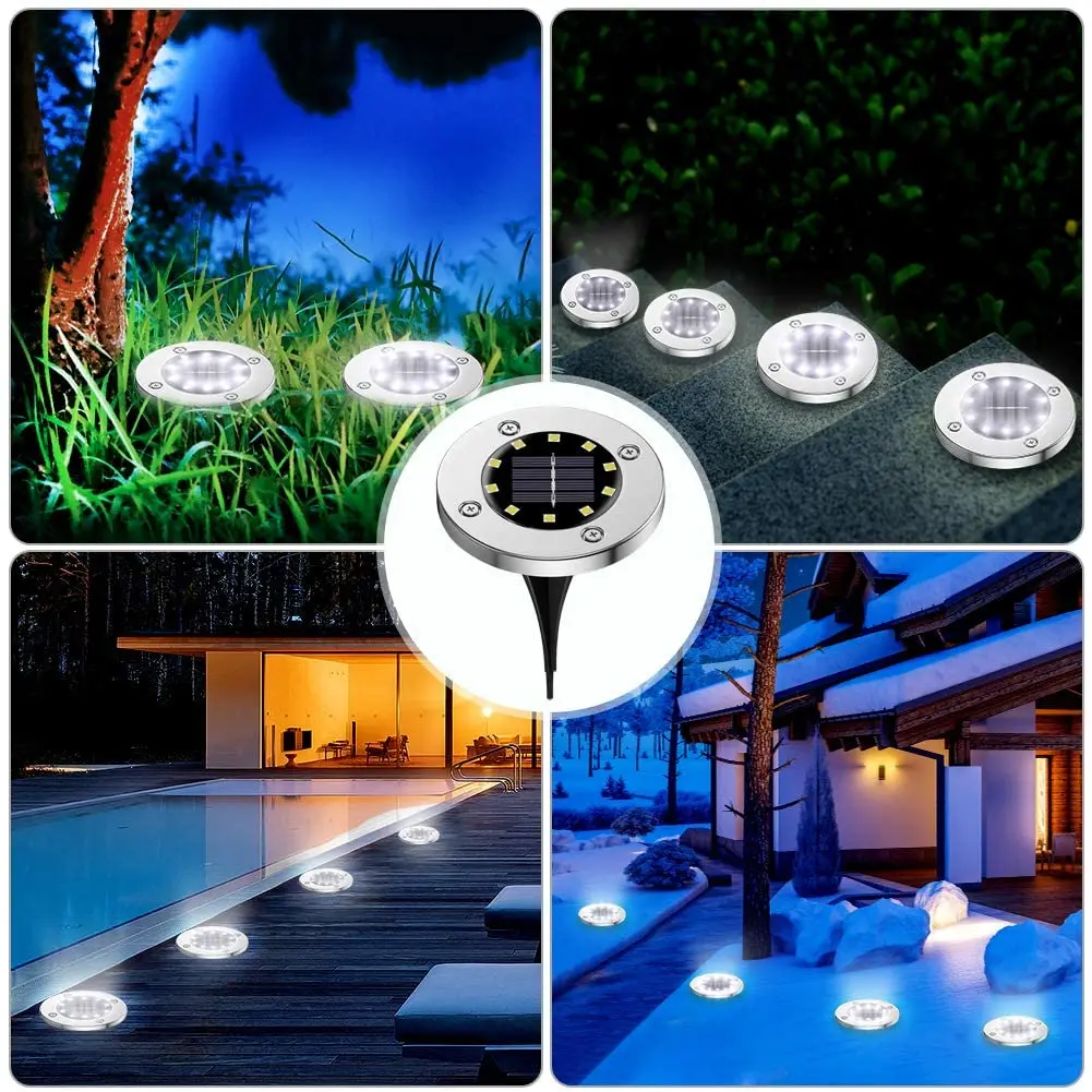 

4pcs Solar Ground Lights Garden Solar Powered Disk Lights Pathway Deck Light Spotlight Buried Solar Led Lamp Garden Decoration
