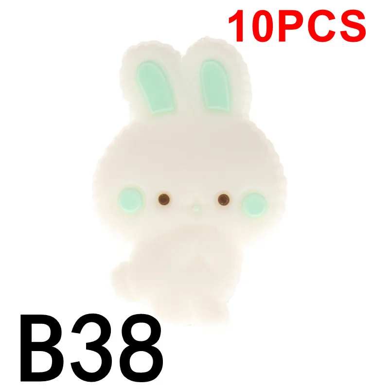38 Mint Green QHBC 10 шт., силиконовый Прорезыватель для зубов с кроликом, бисерный грызун, без бисфенола, детское прорезыватель, ожерелье, сделай сам, Жевательная бижутерия, подарок для душа с кроликом из мультфильма - Цвет: 38 Mint Green