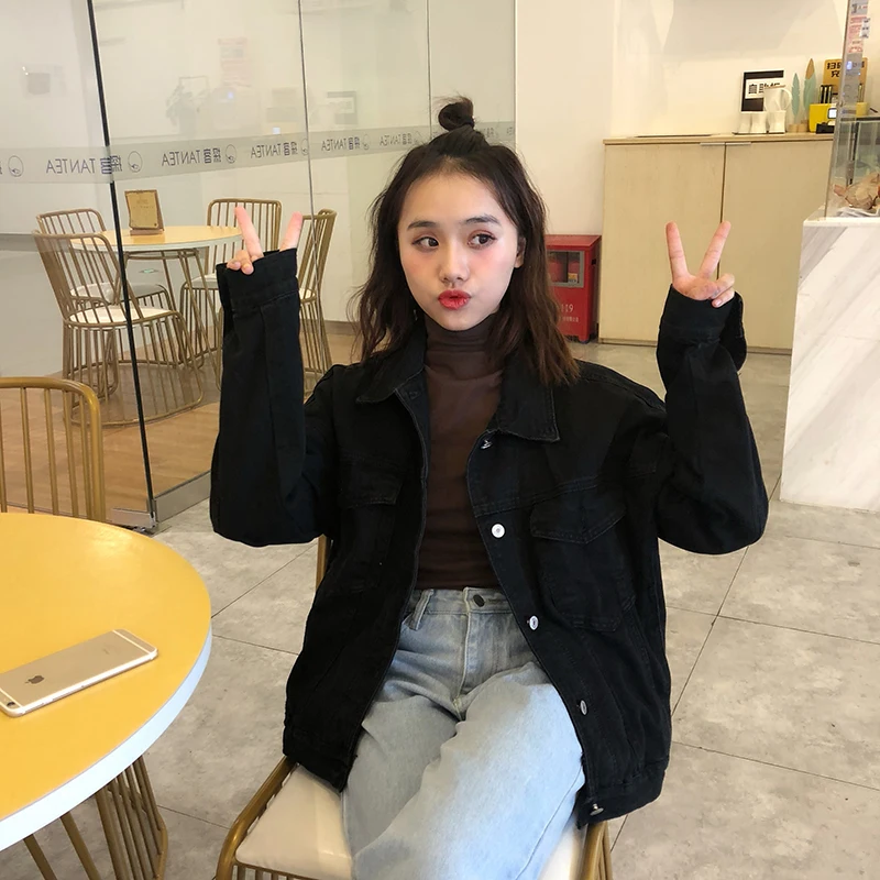 

2020 Spring And Autumn New Fashion Casual Black Jeans Coat Women's Loose Korean Students BF Wind All-match Jacket Top