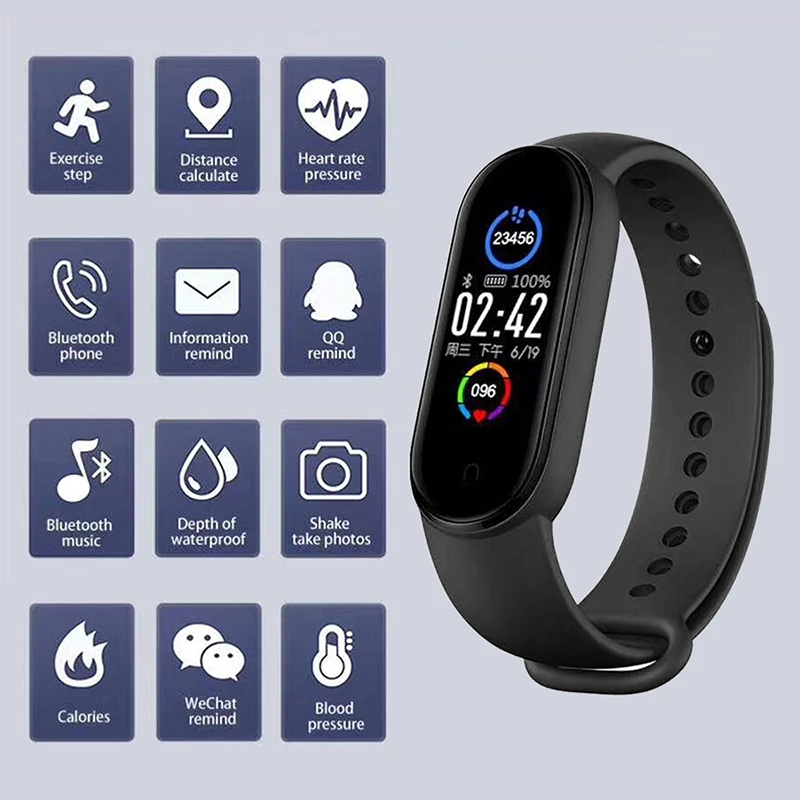 M5 Smart Watch Men Women Heart Rate Monitor Blood Pressure Fitness Tracker Smartwatch Band 5 Sport Watch For IOS Android
