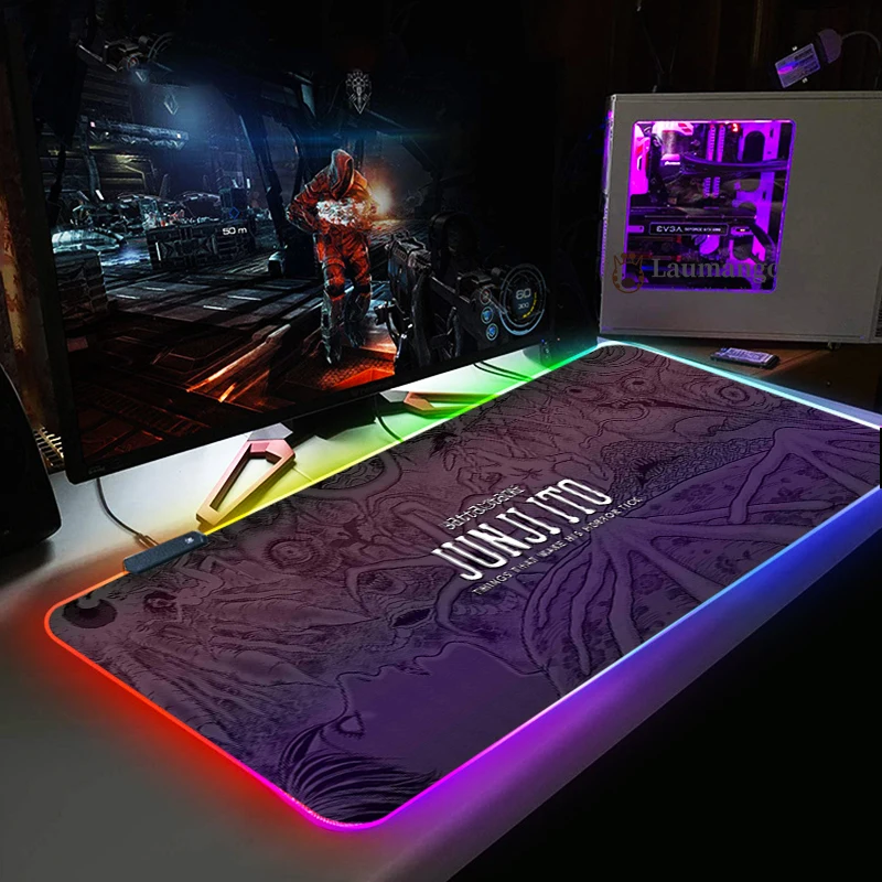 Большой коврик для мыши Junji ito RGB большой игровой со светодиодной подсветкой