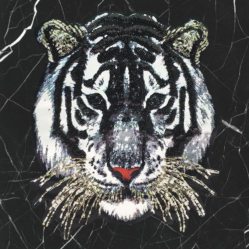 2 шт. большие модные бусины с головой тигра вышитые блестками нашивки для одежды