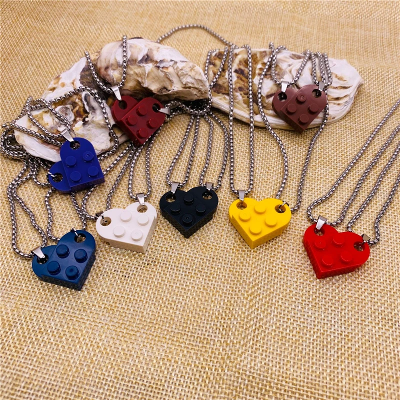 

Cute Fashion Men Women Tin Alloy Double Chain Choker Acrylic Heart Rectangle Pendant Casual Party Necklace Jewelry