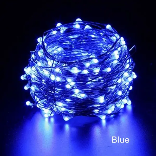 Blue Светодиодный светильник из медного провода 10 м, 20 м, 30 м, 50 м, 100 м, серебристый провод, светодиодный светильник, гирлянда, звездная Рождественская фея, светильник s с адаптером питания 12 В постоянного тока - Испускаемый цвет: Blue