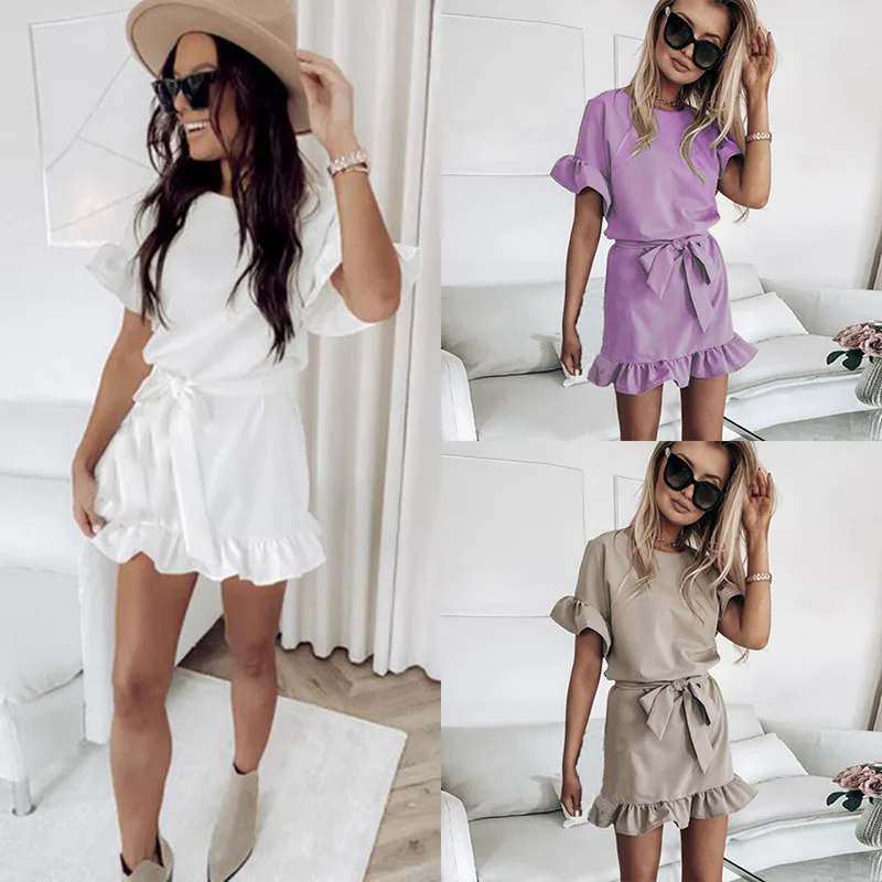 

Женское платье-трапеция с оборками для отдыха, элегантное мини-платье с круглым вырезом, праздничный стиль, для весны и лета