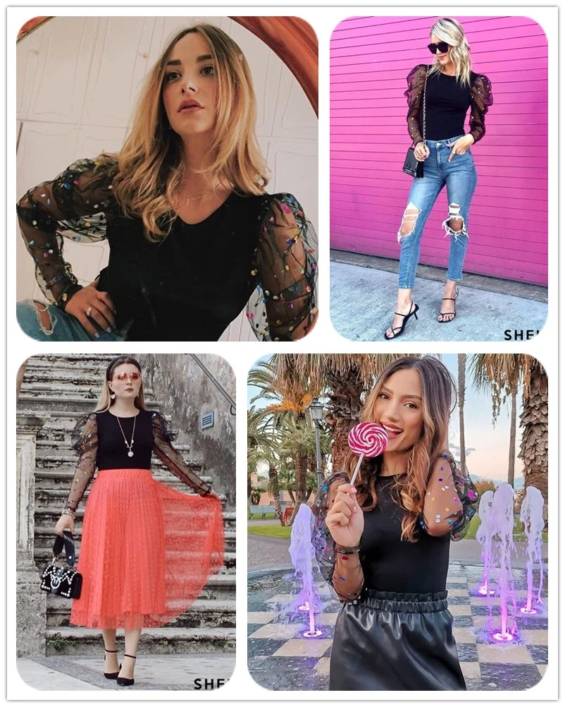 SHEIN Нарядная Блузка С Длинным Прозрачным Рукавом Стильная Блузка С Прозрачными Вставками