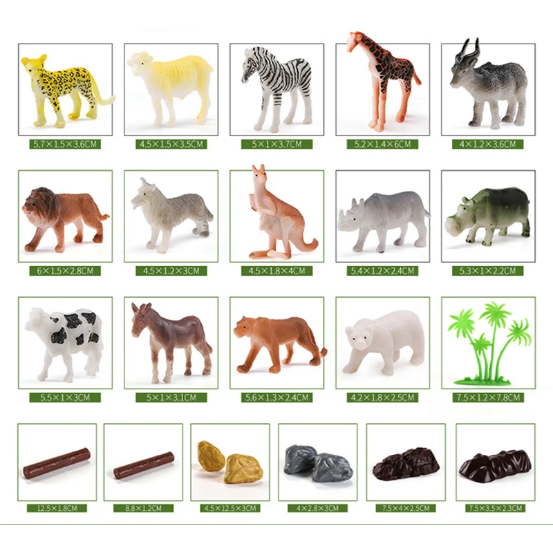 

58pcs/set Simulation Wild Jungle Zoo Farm Animal Series Jaguar Collectible Model Kids DIY Toy Early Learning Cognitive Toys Gift