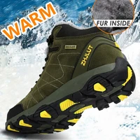 large size outdoor classical ankle boots men summer winter warm fur snow cowboy lace up hiking work sneakers walking waterproof