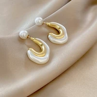 new 2021 womens irregular pearl hoop earrings korean fashion jewelry unusual accessories for gothic party girls