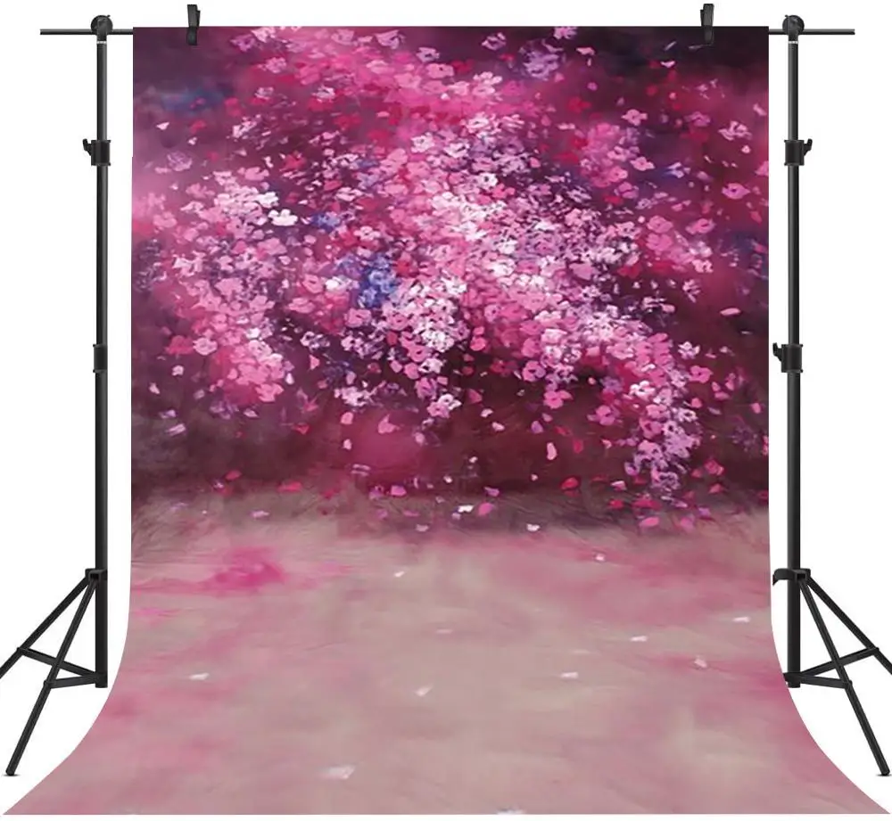 

Oil Painting Pink Cherry Blossoms Photography Background Newborn Adult Kids Portrait Background for Photographic Studio