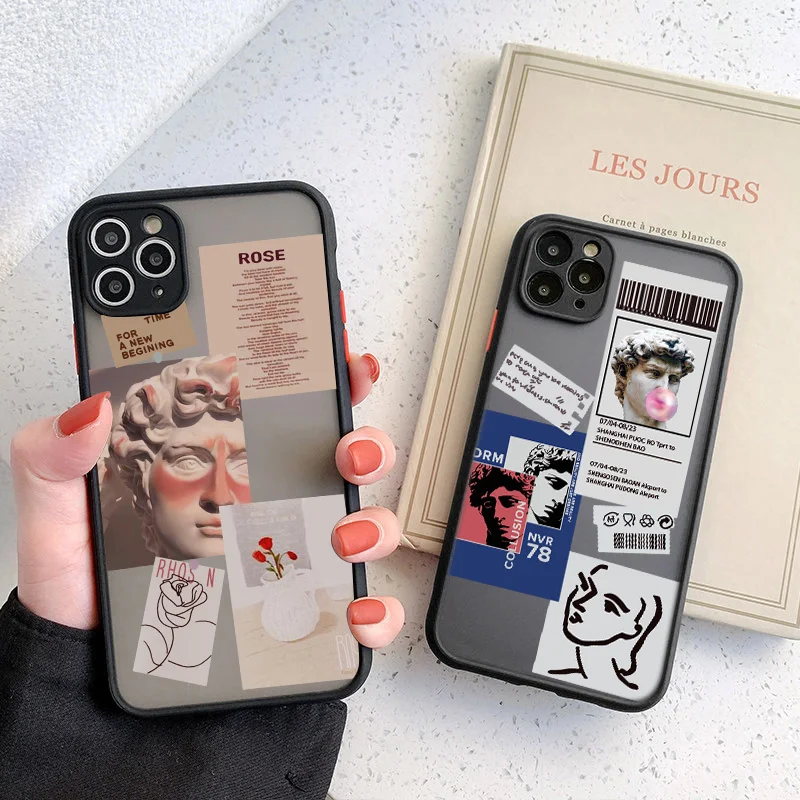 

Fashion Art Pattern Phone Case For iPhone 11 12 Pro Max 7 8 Plus Matte Clear Hard PC Back Cover For iPhone X XR Xs Max