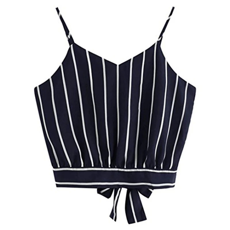 Striped Split Tie Back Crop Cami Top Women Casual Spaghetti Strap Bow Vest Summer Knot Beach | Женская одежда