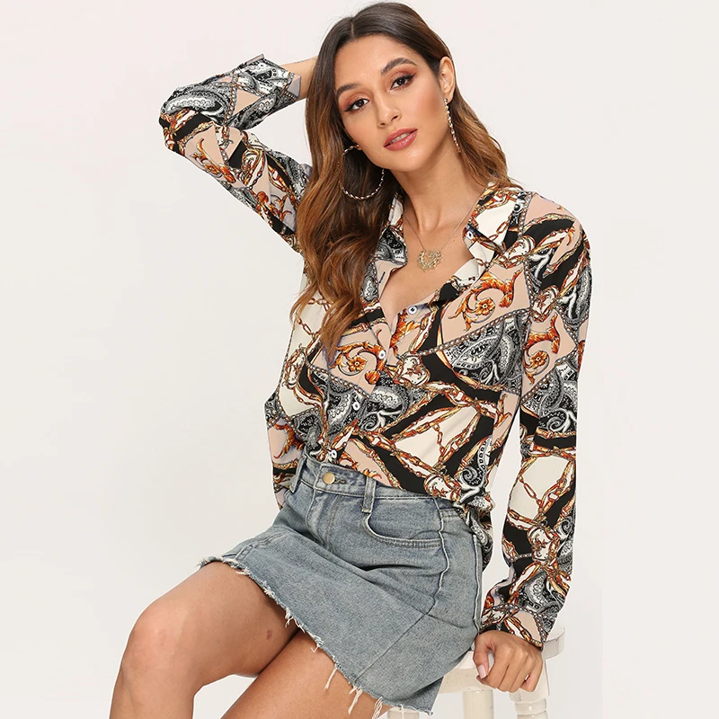 Женская Повседневная Блузка с длинными рукавами винтажный офисный топ отложным