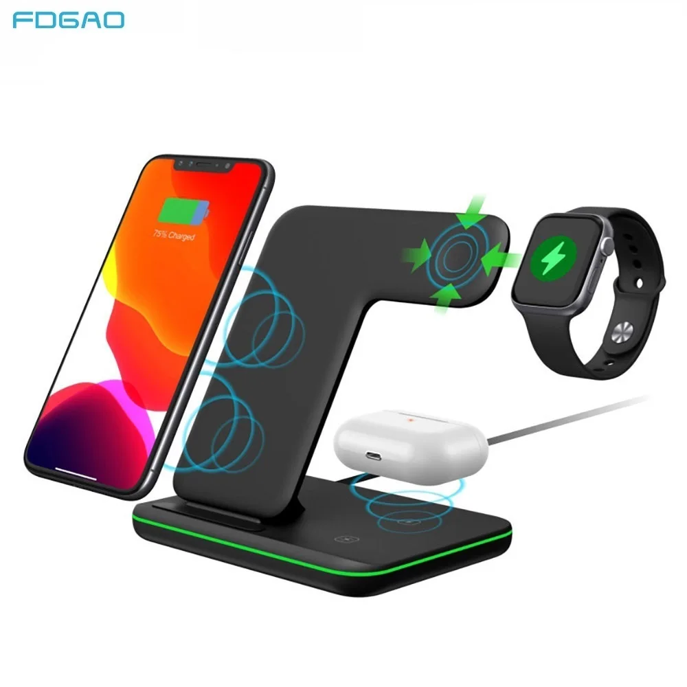 Беспроводное зарядное устройство FDGAO 3 в 1 Qi для iPhone 13 12 11 Pro XS XR X 8 док-станция Apple Watch