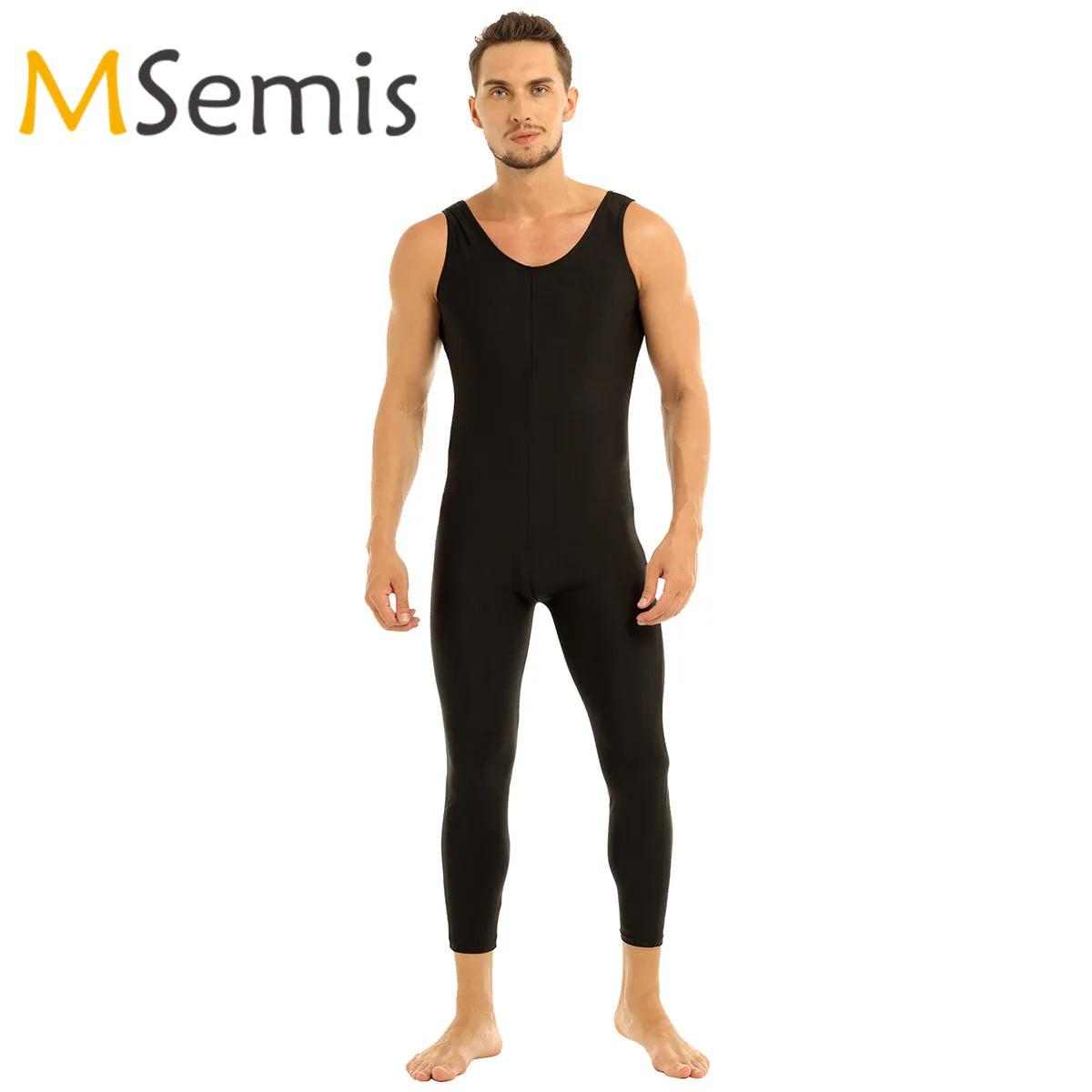 

Mens Gymnastics Leotard Dancewear Adults Well Fit One Piece Scoop Neck Sleeveless Skin-Tight Solid Color Vest Unitard Bodysuit