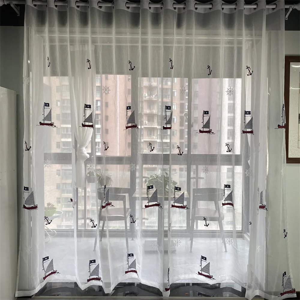 Детские Роскошные затемненные шторы с рисунком синие вышивкой для гостиной