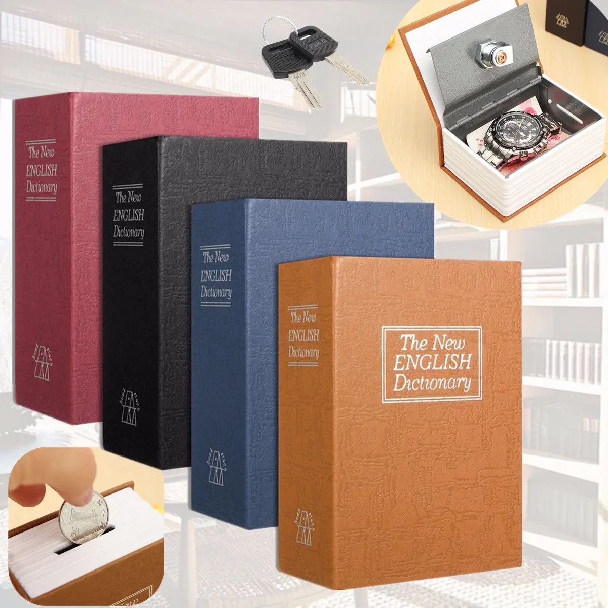 

Dictionary Mini Safe Box Book Shape Security Hidden Safe Box Key Lock Money Jewellery Certificate Storage Password Locker