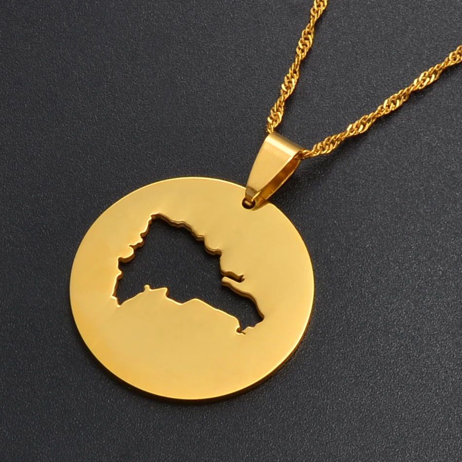 Anniyo The Dominican Republic Map Pendant Necklaces for Women/Men Gold Color Jewelry of Dominica Patriotic Gifts #016321 | Украшения и