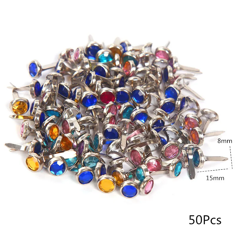 Rhinestone Brads 2 50/100 шт. Металлические ремесла крепеж Brads самодельная открытка делая детей скрапбукинга Embellissement материалы украшения для ногтей украшения искусства - Цвет: Rhinestone Brads 2