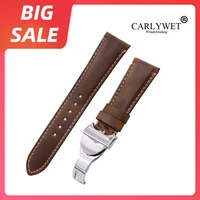 carlywet 20 22mm luxury durable real leather replacement wrist watch band strap belt bracelet for tudor seiko rolex omega iwc