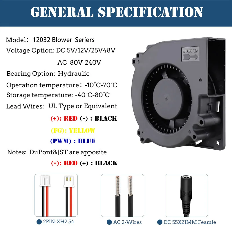120MM Turbo Blower Fan 5V 12V 24V DC Female Connector 12cm 120x120x32mm 12032 Centrifugal Cooling AC 100V 220V 240V Blowers - купить по