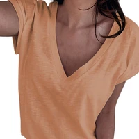 new summer women casual loose fit t shirt v neck short sleeve basic plain tops daily leisure loose comfort tees s 3xl size