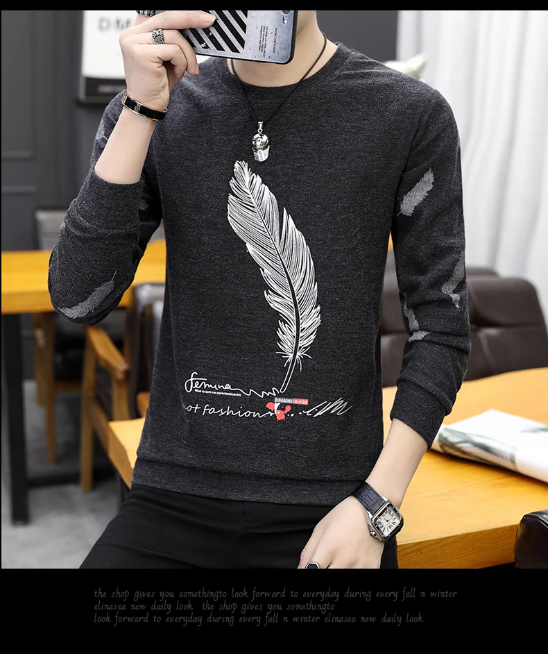 Мужская Флисовая кофта с длинным рукавом круглым вырезом и принтом весна