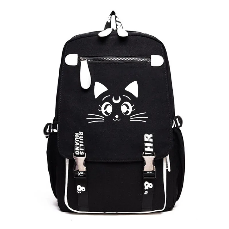 

Sailor Moon Luna Cat Anime Backpack Bag Book Bag School Travel Laptop Bags Metal Button Front Zipper Canvas Mochila