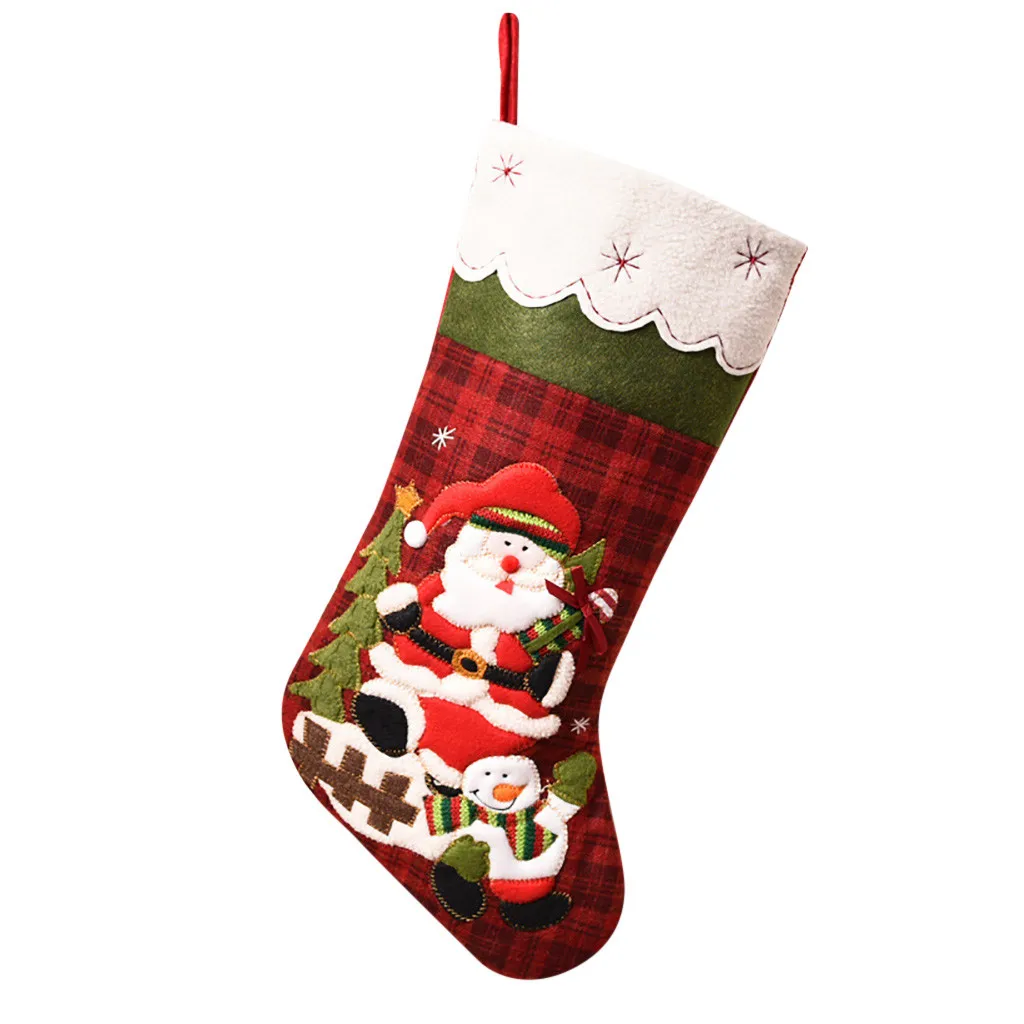 Большие рождественские чулки подарки тканевые носки Санта-Клауса