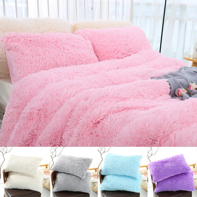 Плюшевая наволочка 48*68 см однотонная мягкая декоративная из искусственного меха