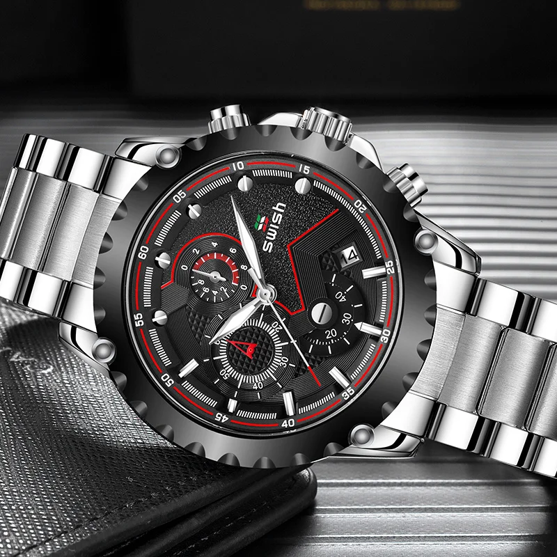 Мужские наручные часы SWISH роскошные брендовые деловые кварцевые из нержавеющей