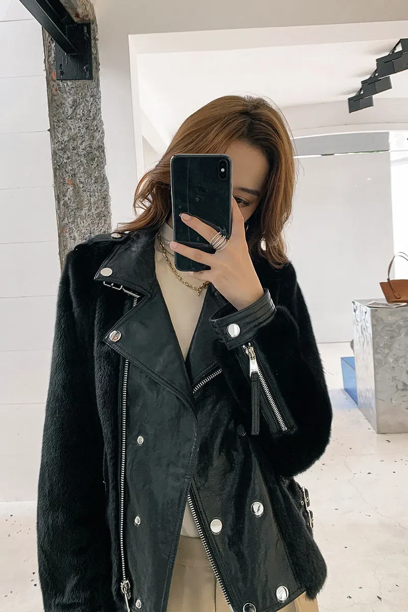 

CXFS 2021 New Natural Real Mink Fur Winter Jacket Women Fashion Genuine Leather Coat Thick Warm Outerwear Streetwear Locomotive