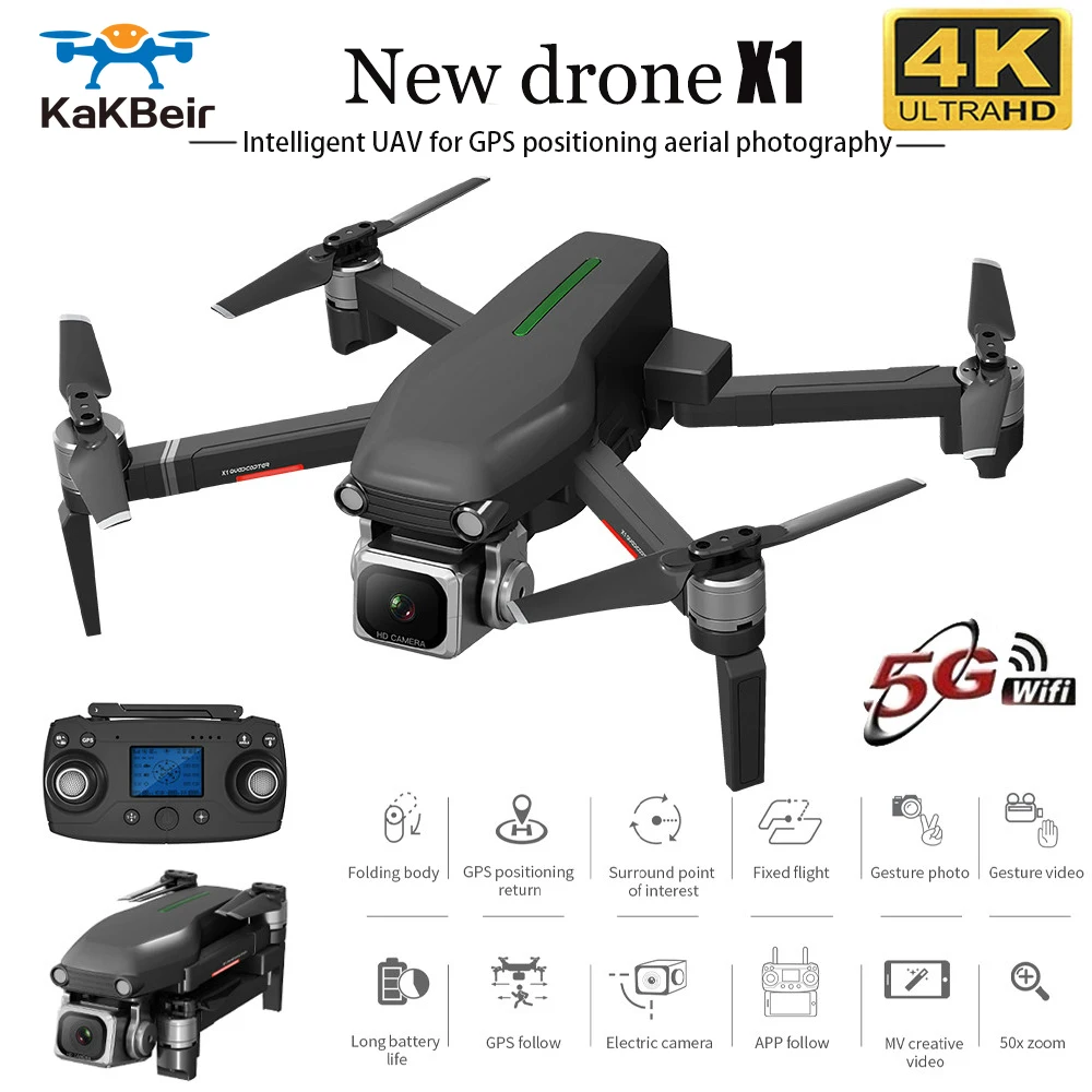 Новый X1 дрона с дистанционным управлением помощью Gps Hd 4k Камера 5g Wi Fi бесщеточный