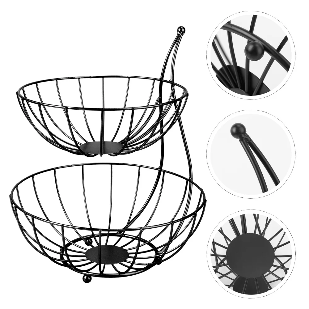 

1Pc Iron Art Basket Double Layers Fruit Storage Basket Restaurant Metal Basket