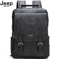JEEP BULUO Men Leather Backpacks Travel Multi Male Mochila Military camouflage style Men 15 6  Laptop School Bag College style