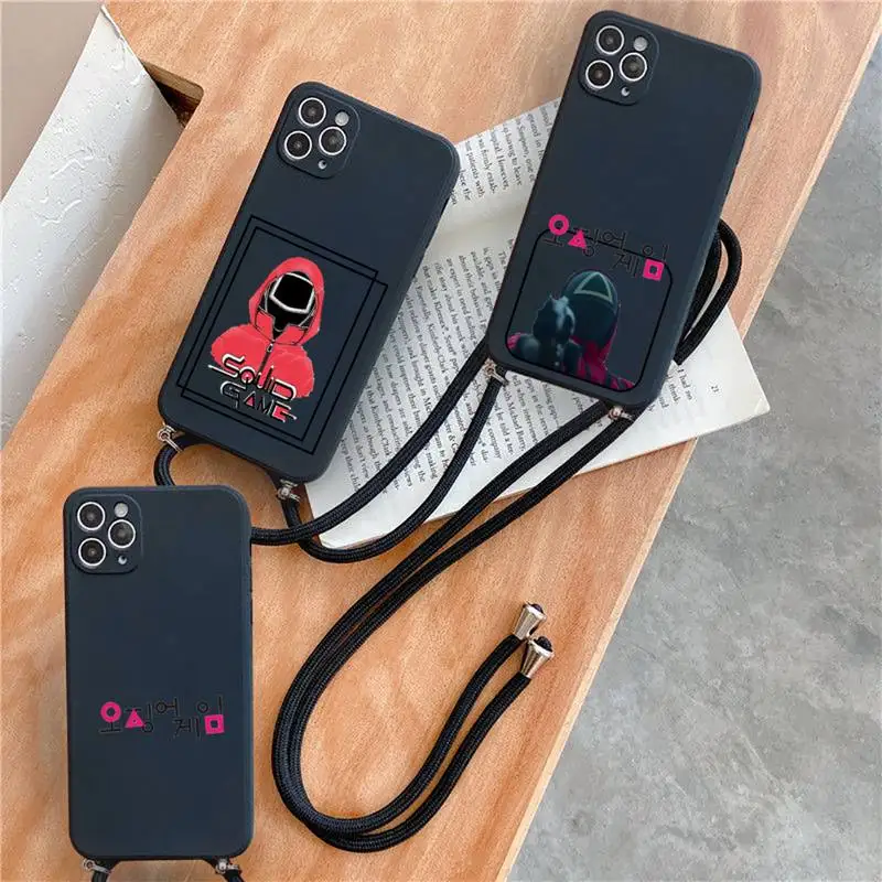 

Squid Game Round Six 456 Phone Case For iPhone 7 8 11 12 X XS XR MINI Pro Max Plus Strap Cord Chain Lanyard soft Huang Junhao