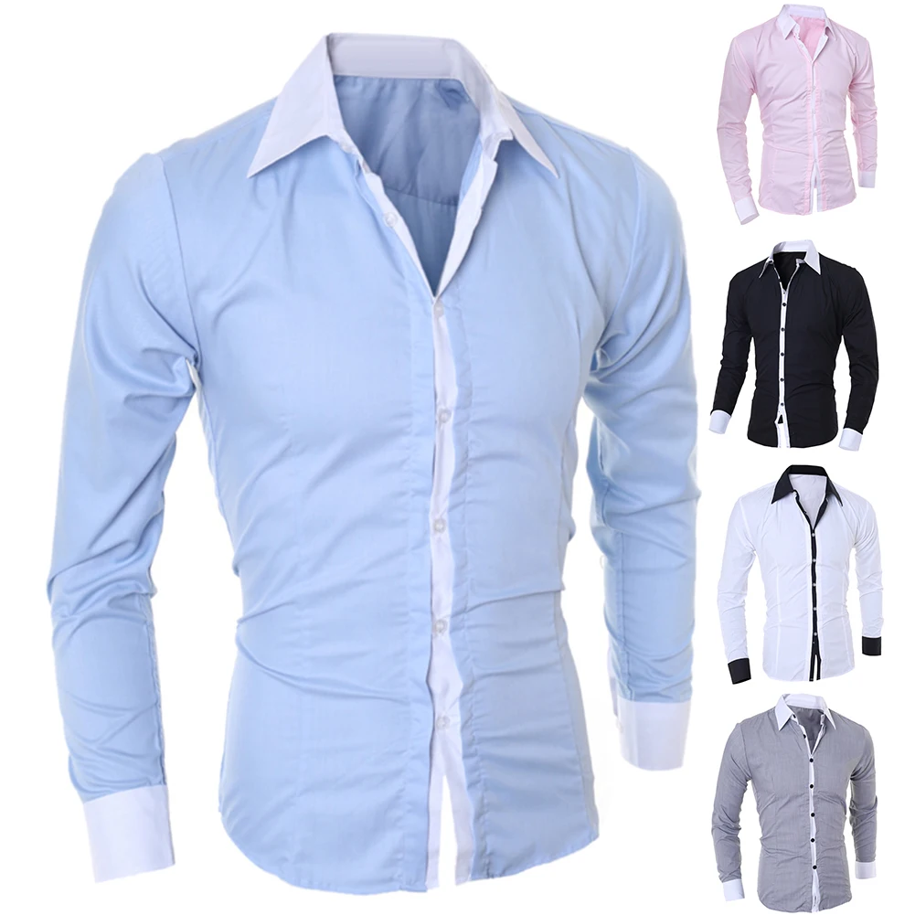 Модная деловая мужская приталенная хлопковая рубашка с отложным воротником и