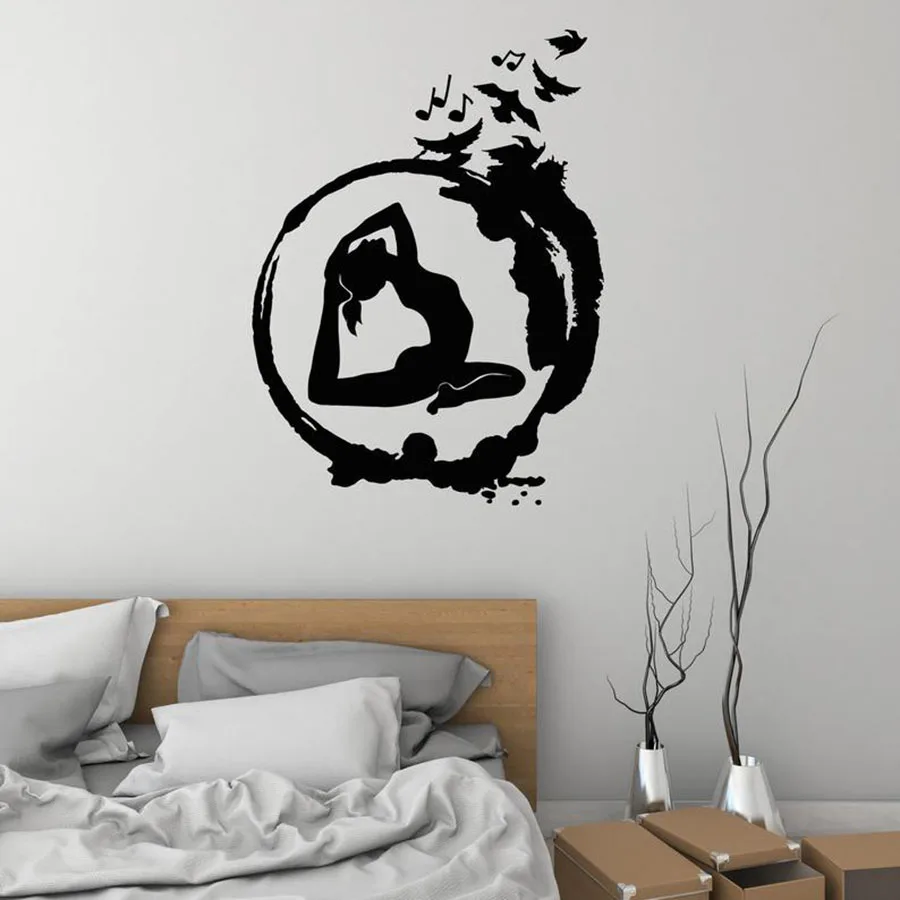 Йога женщина Наклейка на стену Энсо круг медитирующие девушки спальня домашний