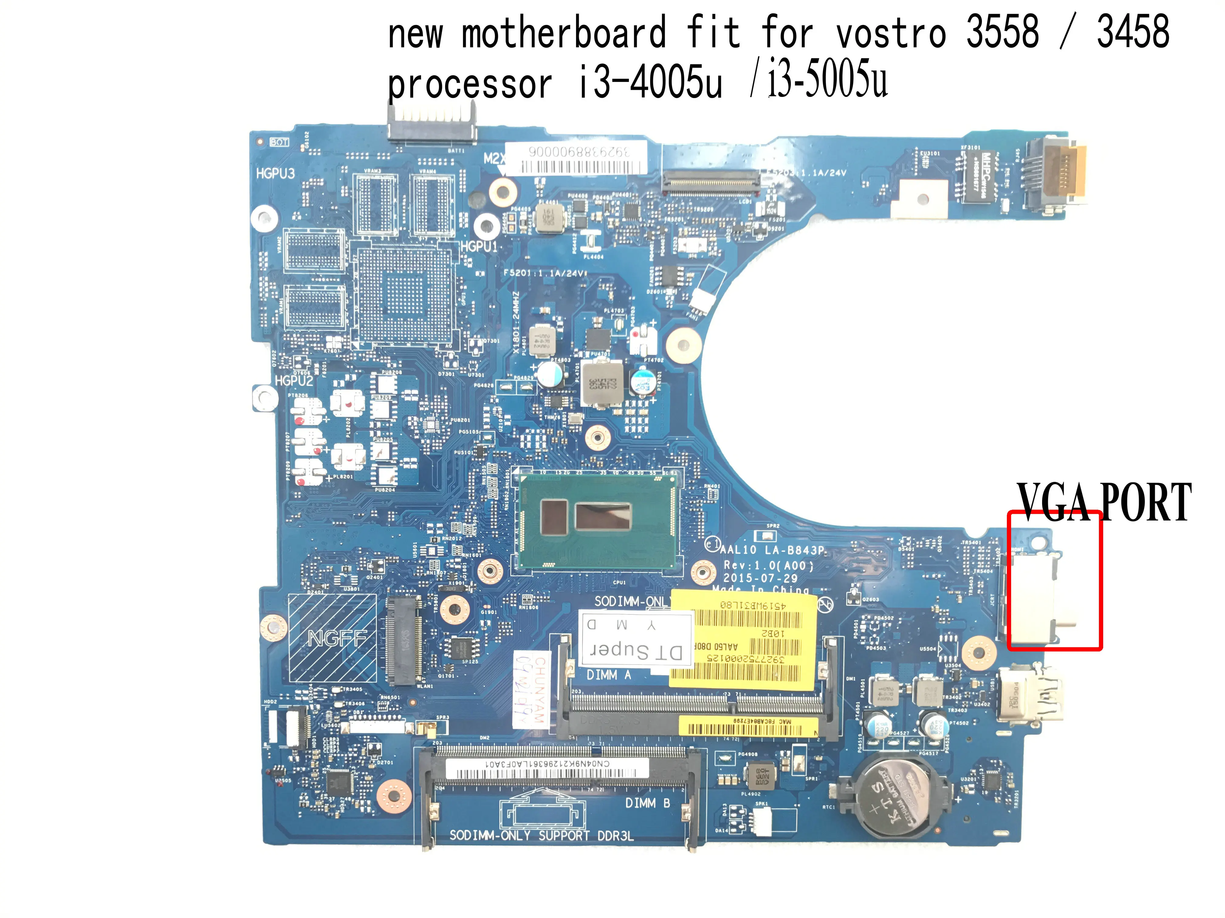 

Абсолютно новая задняя материнская плата для Dell Vostro 3458 3558, материнская плата с процессором, LA-B843P VGA порт