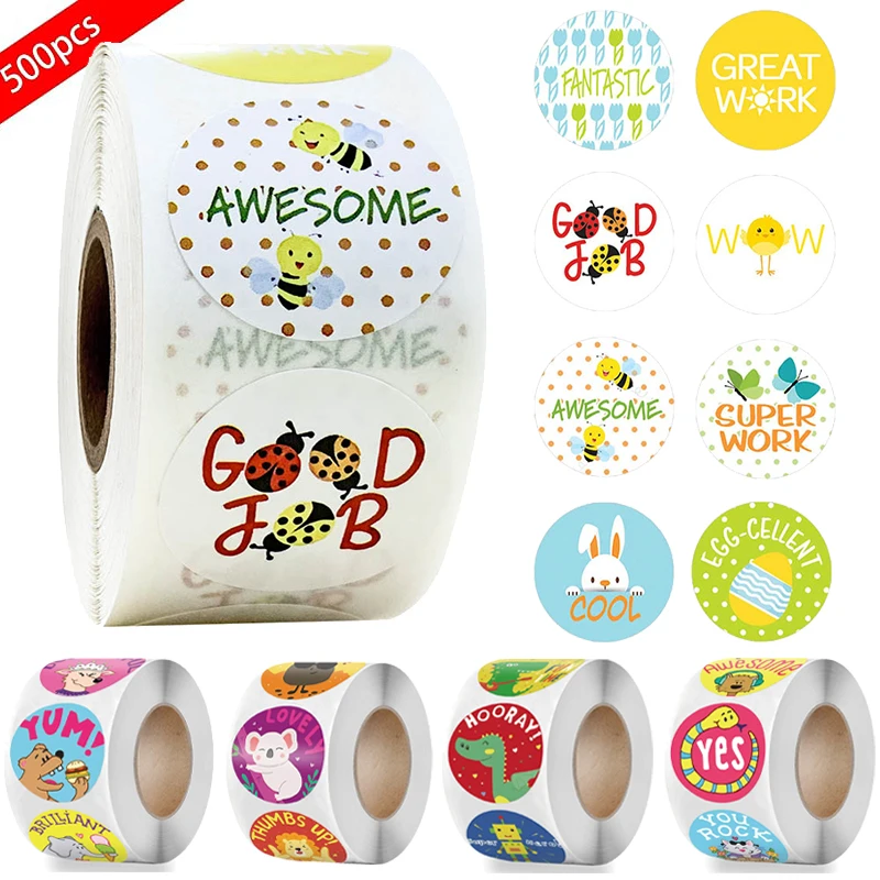 

500pcs/roll Cute Reward Stickers for School Encouragement 1inch Paper Decoration Teacher Student Family Scrapbooking Stickers