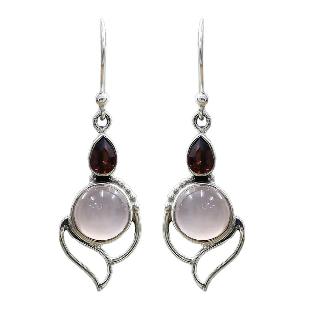 Women Gemstone Dangle Hook Stud Earring sliver color Vintage Jewelry Simple Earrings For Drop Female |
