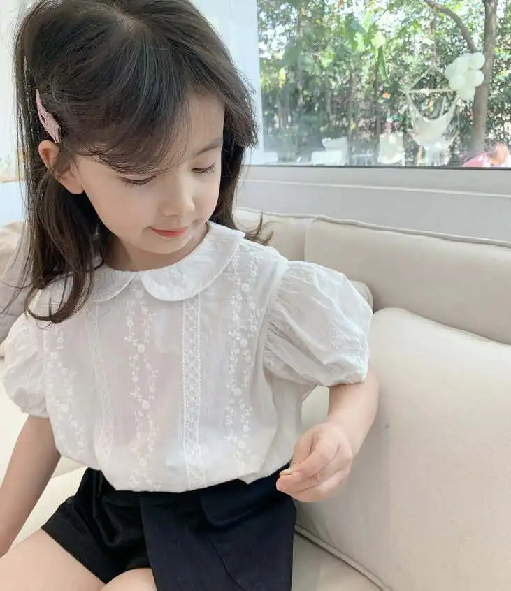 Girls' Shirts 2020 Summer New Children's White Doll Collar Tops Baby Korean Short-Sleeved Cute | Детская одежда и обувь