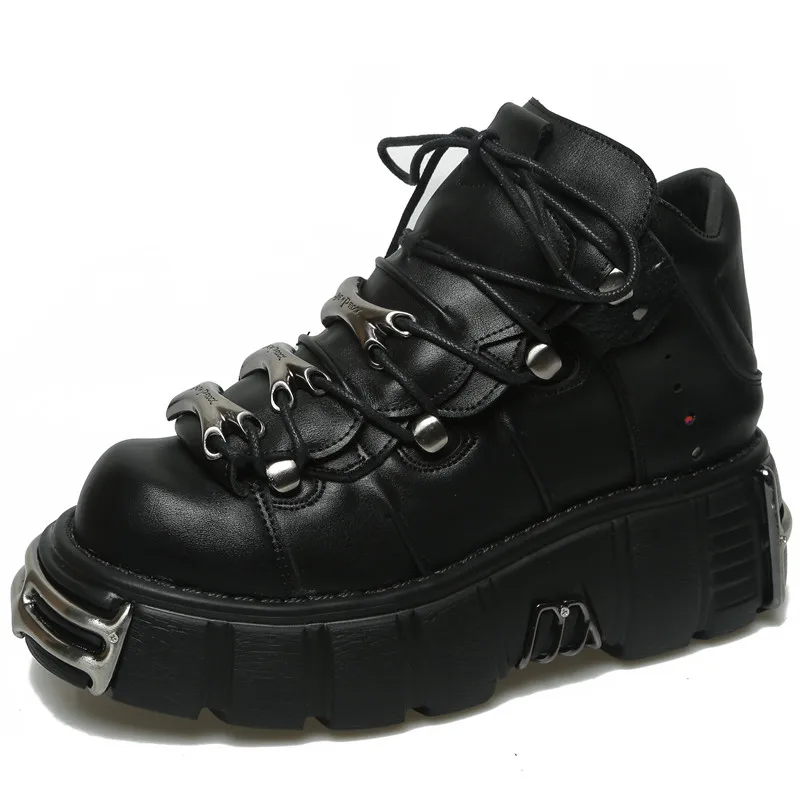 

2021 Punk Style Women Sneakers Lace-up 6CM Platform Shoes Woman Creepers Female Casual Flats Metal Decor Tenis Feminino