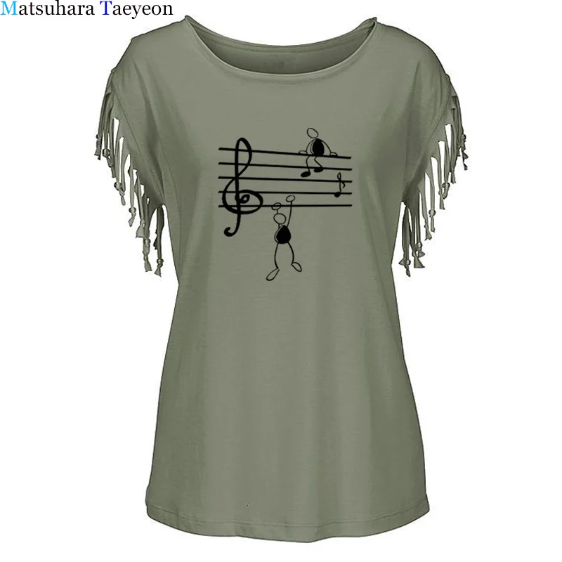 

Summer new Funny Musical note tshirt Casual korean style Cotton T Shirt women clothes Top O-Neck T Shirt Fashion Short Sleeve