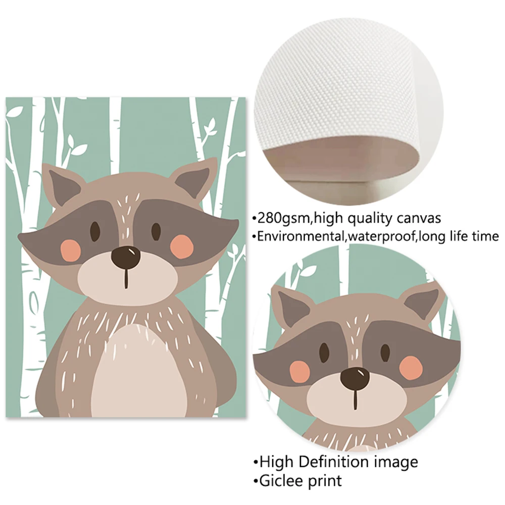 Милые животные лес плакат и принты для детской стены картина комнаты украшение