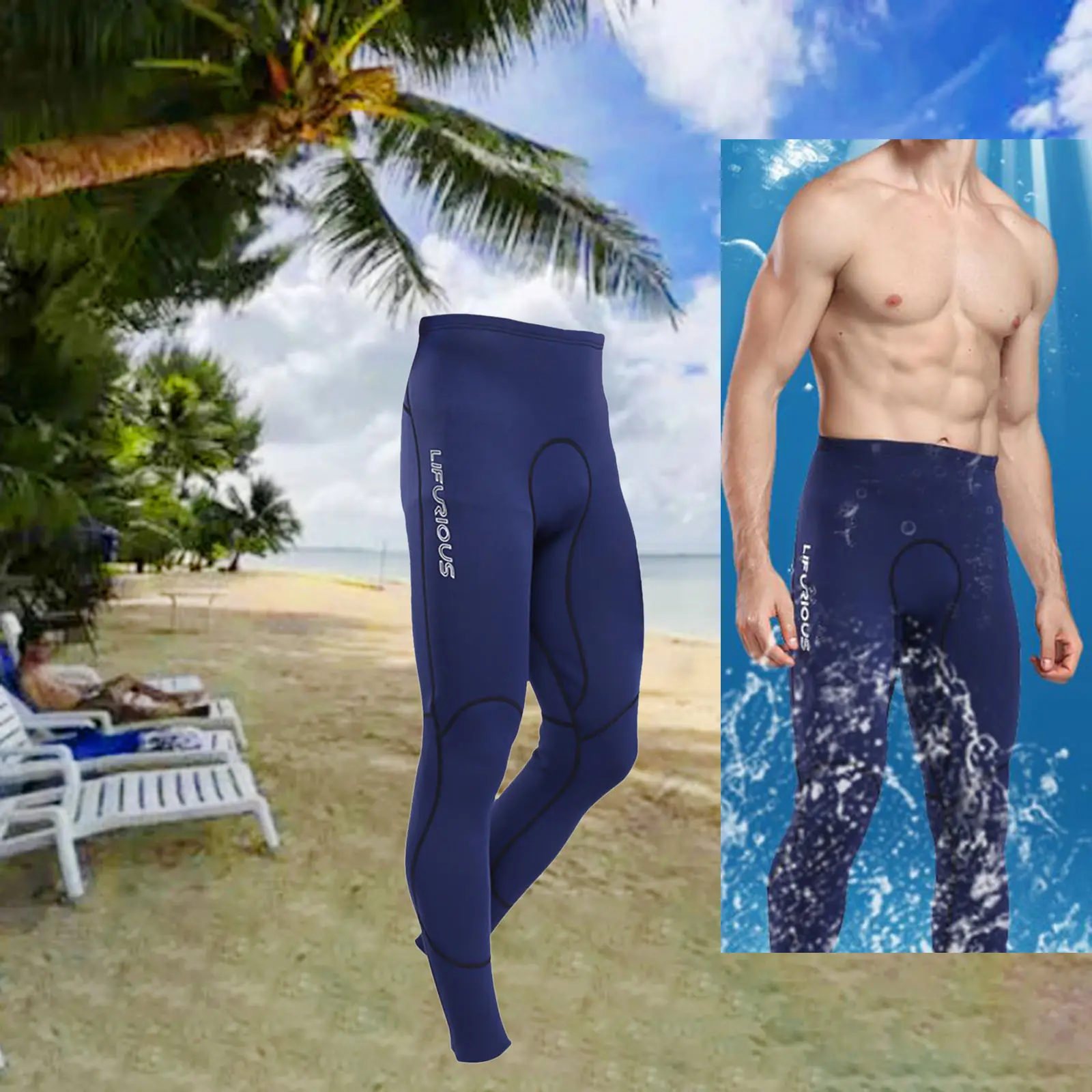 Mens Wetsuit Pants Neoprene Keep Warm 2mm Swimwear for Surfing XXL Blue