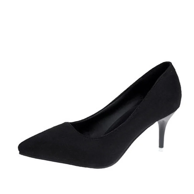 Женская обувь Zapatos Mujer Туфли на шпильке с острым носком из флока Цвет серый черный